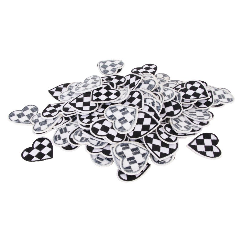 Iron On Patches 100 Pcs Premium Durable Lightweight Cotton - Fashionable Black White Grids Heart Shaped Patches for Clothes Bags Hats DIY Repair Decoration - Image 2