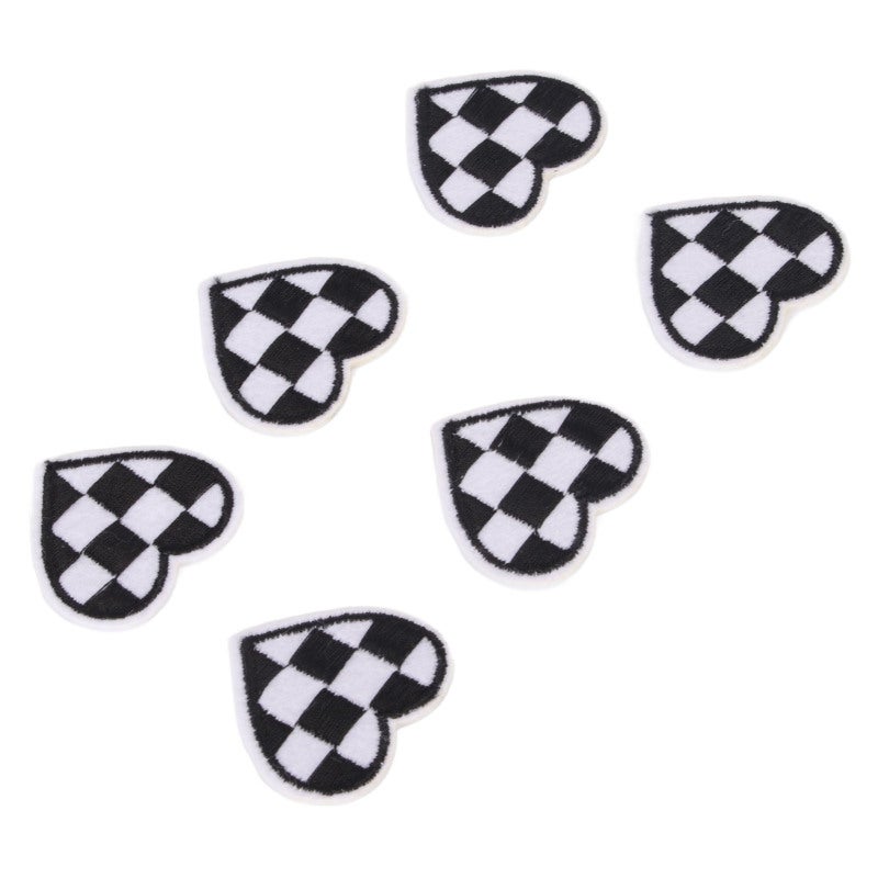 Iron On Patches 100 Pcs Premium Durable Lightweight Cotton - Fashionable Black White Grids Heart Shaped Patches for Clothes Bags Hats DIY Repair Decoration - Image 1