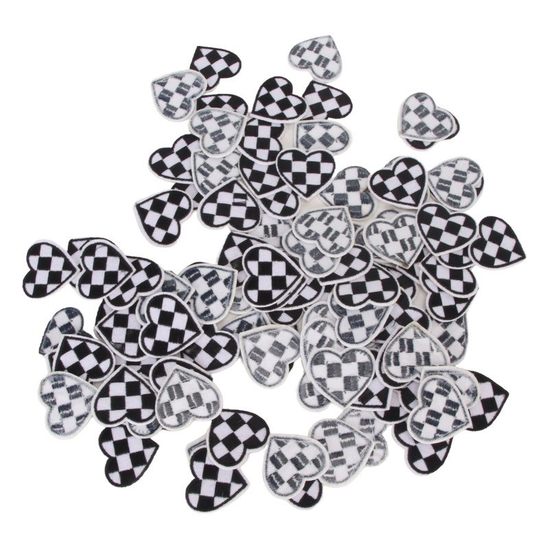 Iron On Patches 100 Pcs Premium Durable Lightweight Cotton - Fashionable Black White Grids Heart Shaped Patches for Clothes Bags Hats DIY Repair Decoration - Image 4
