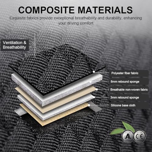 STHIRA Silicone 3Pcs Car Seat Covers Summer Breathable Front Seat Cushion Mat Flax Car Seat Cover With Storage Pouch Long Rear Seat Cover Anti-Slip Car Seat Cover Anti-Scratches Car, Black - Image 4