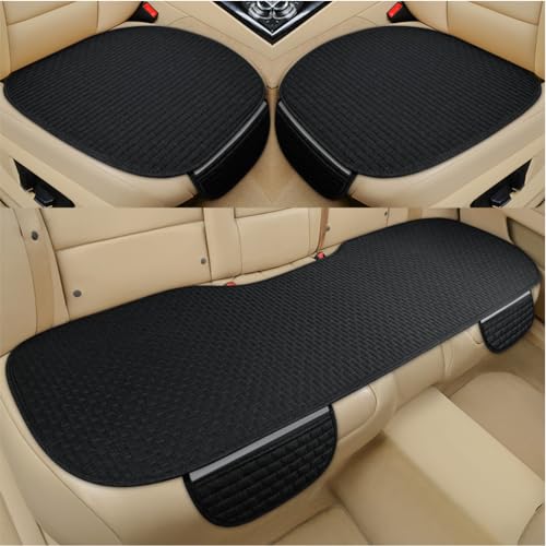 STHIRA Silicone 3Pcs Car Seat Covers Summer Breathable Front Seat Cushion Mat Flax Car Seat Cover With Storage Pouch Long Rear Seat Cover Anti-Slip Car Seat Cover Anti-Scratches Car, Black - Image 1