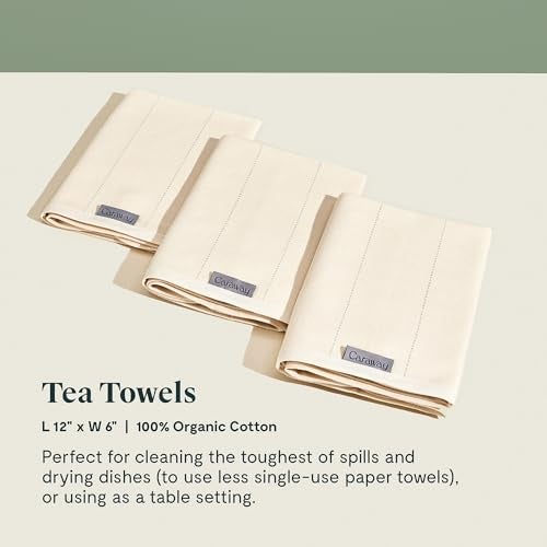 Caraway Tea Towels Reusable Dish Towels Made from 100 Organic Cotton Highly Absorbent LintFree Perfect for Kitchen Cleanup or Table Setting Extra Large Size Cream - Image 3