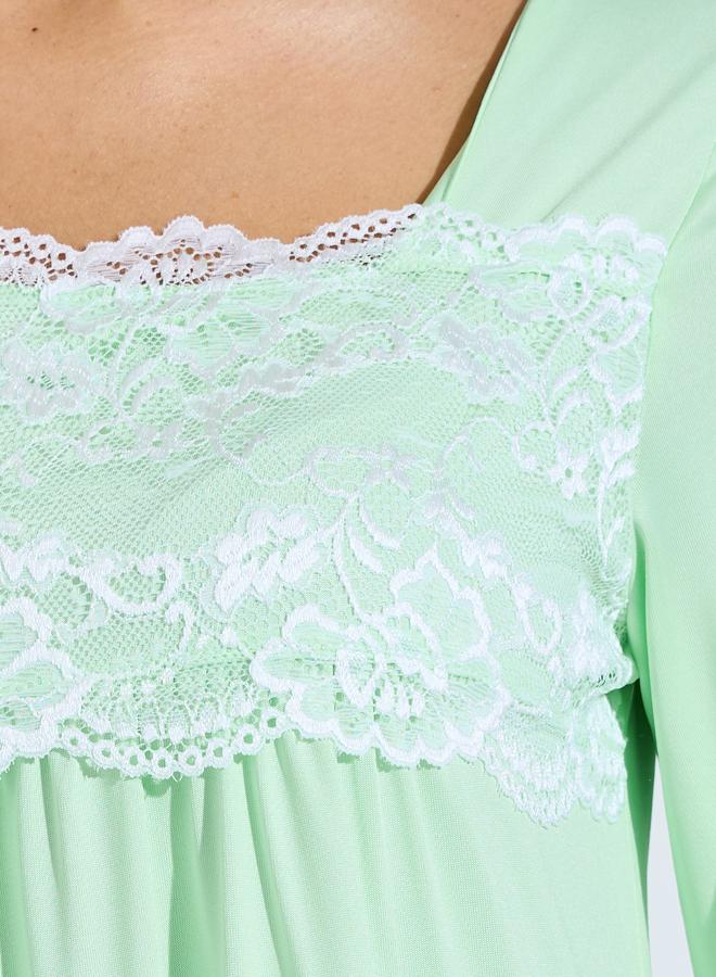 Styli Green Lace Detail Long Sleeve Nightdress - Image 3