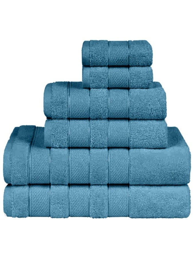 Safi Plus Luxury Hotel Quality 100% Turkish Genuine Cotton Towel Set, 2 Bath Towels 2 Hand Towels 2 Washcloths Super Soft Absorbent Towels for Bathroom & Kitchen Shower - Ocean Blue - Image 1
