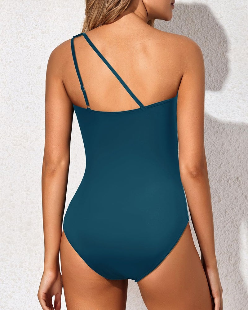 Holipick One Shoulder One Piece Swimsuit for Women Tummy Control Bathing Suits Modest Full Coverage Keyhole Swimwear Blue - Image 3