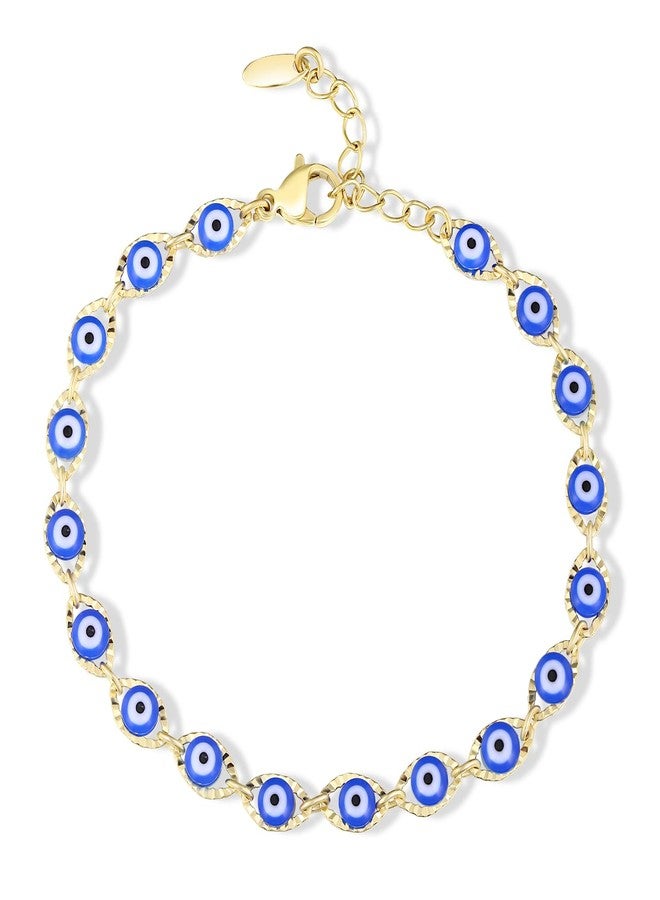 VOLUKA Royalblue Eyes Bead Bracelet for Women Blue Red 18K Gold Plated Adjustable Link Anklet 7.5in Fashion Jewelry Gift for Her Anniversary Birthday Gift Bangle - Image 1