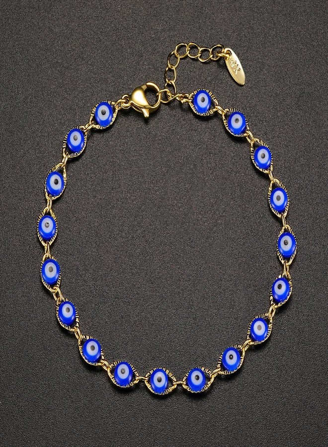 VOLUKA Royalblue Eyes Bead Bracelet for Women Blue Red 18K Gold Plated Adjustable Link Anklet 7.5in Fashion Jewelry Gift for Her Anniversary Birthday Gift Bangle - Image 2