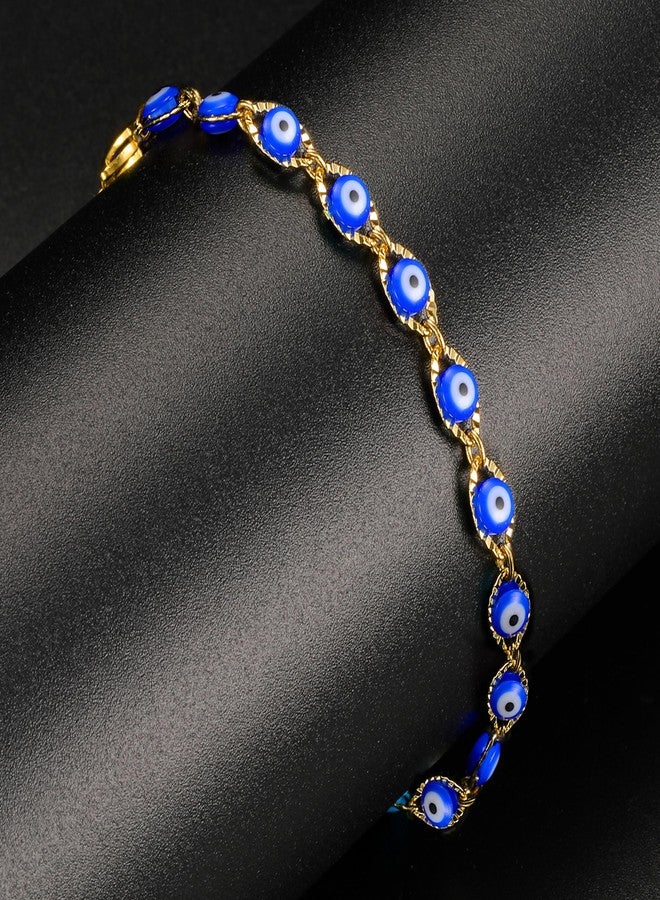 VOLUKA Royalblue Eyes Bead Bracelet for Women Blue Red 18K Gold Plated Adjustable Link Anklet 7.5in Fashion Jewelry Gift for Her Anniversary Birthday Gift Bangle - Image 4