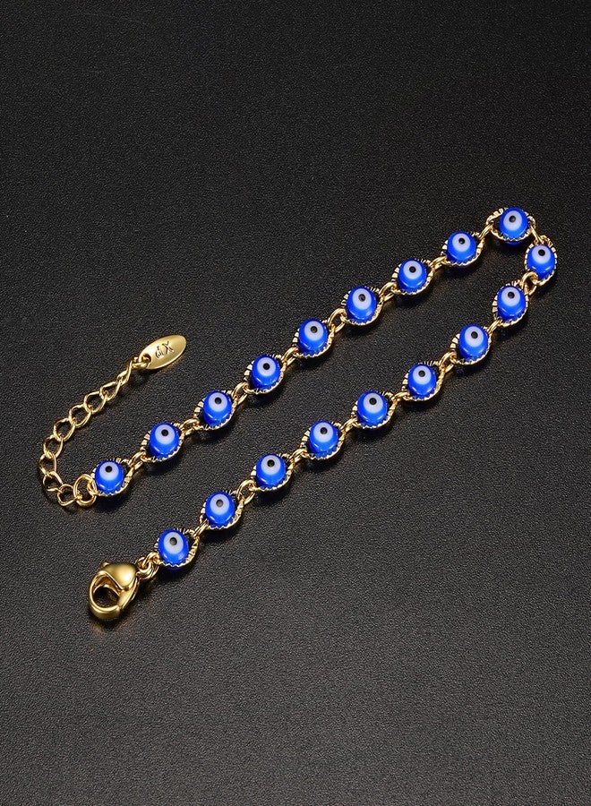 VOLUKA Royalblue Eyes Bead Bracelet for Women Blue Red 18K Gold Plated Adjustable Link Anklet 7.5in Fashion Jewelry Gift for Her Anniversary Birthday Gift Bangle - Image 3