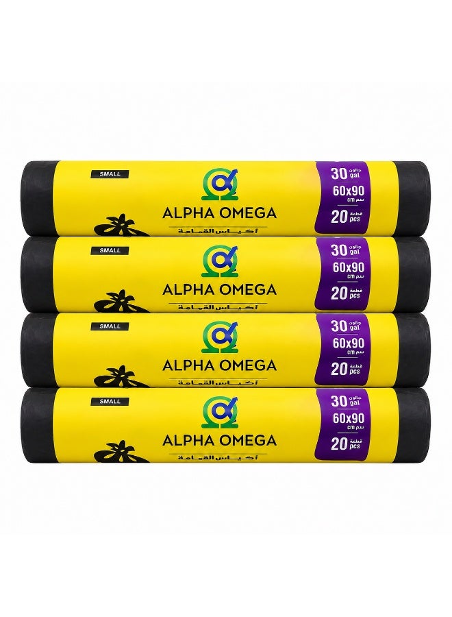 Alpha Omega 30 Gallon Large Trash Bags Heavy Duty Garbage Bags, Pack of 4