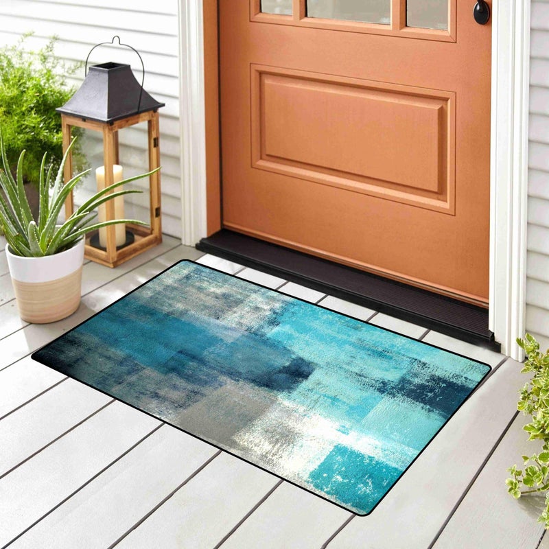 TOMWISH Kitchen Mats for Floor,TOMWISH Turquoise Kitchen Rug Grey Abstract Area Rug Art Painting 17"X48"+17"X24" Non-Slip Kitchen Rug Set for Kitchen Dining Room,Floor Home,Office,Sink,Laundry - Image 4