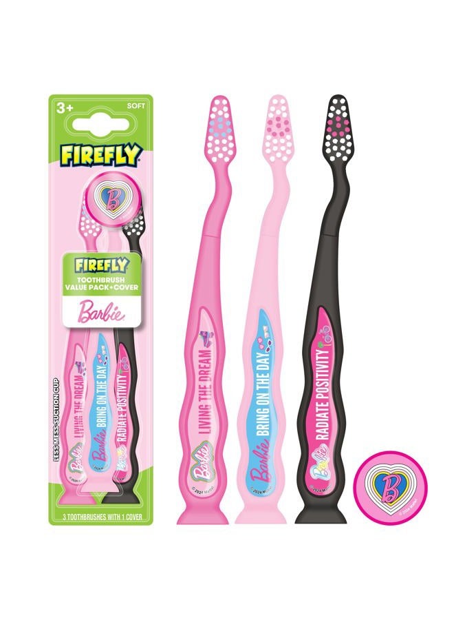 Firefly Barbie Toothbrush Value Pack, Soft Bristle Toothbrush for Kids 3+, 3 Ct - Image 1