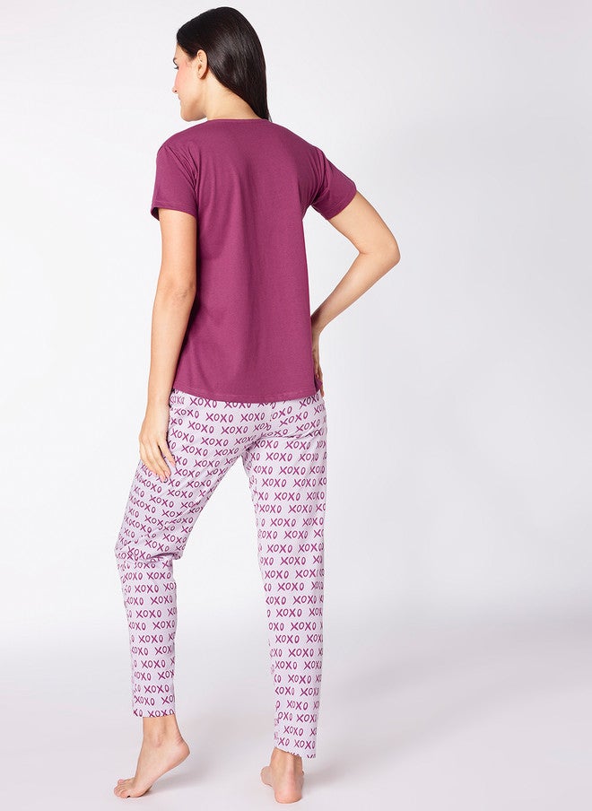 beebelle Purple & Mauve Typography Printed Night Suit - Image 5