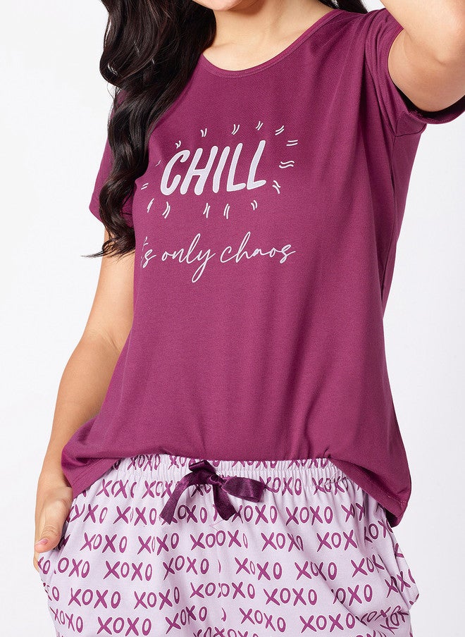 beebelle Purple & Mauve Typography Printed Night Suit - Image 3