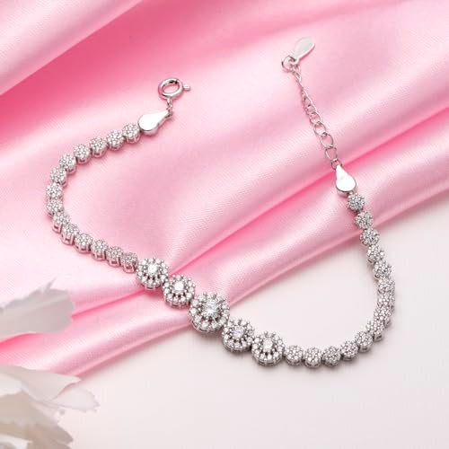 ZAVYA 925 Sterling Silver CZ Floral Rhodium Plated Bracelet | Gift for Women & Girls | With Certificate of Authenticity & 925 Hallmark|Mother's Day - Image 2