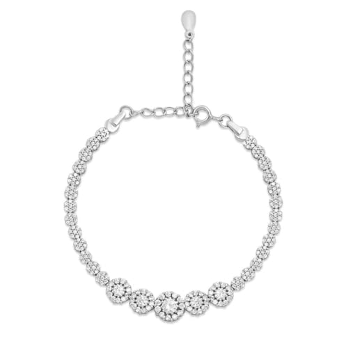 ZAVYA 925 Sterling Silver CZ Floral Rhodium Plated Bracelet | Gift for Women & Girls | With Certificate of Authenticity & 925 Hallmark|Mother's Day - Image 1
