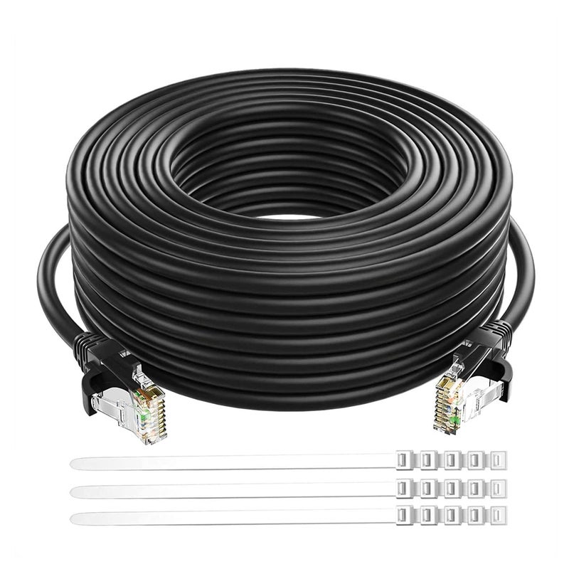 Adoreen Cat 6 Ethernet Cable 300 FtBlack Outdoor Indoor Snagless Long Round RJ45 Network Cable POE Soft Flexible Gbps Internet LAN Computer Patch Cord for Router Modem Switch Fast Gaming Ties