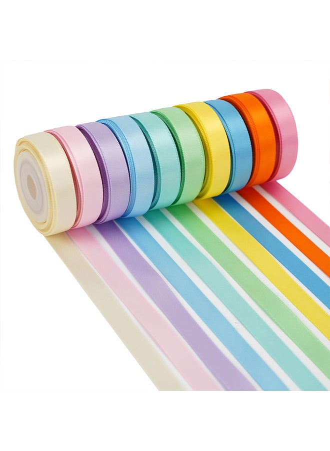 Zeemey 10pcs Rainbow Satin Ribbon, 3/8" x 25 Yards Each - Perfect for Gift Wrapping, Birthday & Wedding Decorations, Invitations & Crafts - Image 1