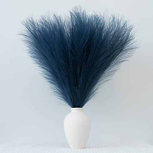 EVODIS EVODIS Pampas Grass Decor Fluffy Faux Pampas Grass 6 Stem 1845cm Pompous Grass Small Flower Arrangement and Vase Filler for Boho Home Wedding Decoration Dark Blue 