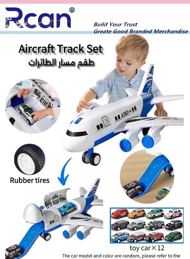 ركان طائرات لعبة للأطفال من المعدن المصبوب، طائرة تخزين محاكاة للأطفال، طائرة لعبة ثنائية في واحد، تأتي مع 12 سيارة لعبة، مناسبة كهدية للأطفال من سن 3 سنوات فما فوق. - Image 1