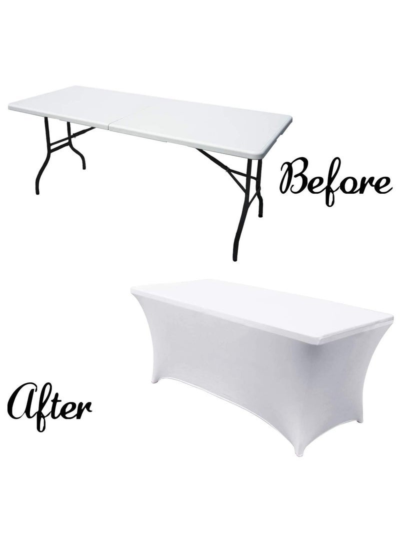 ECVV Spandex Tablecloths For 6 Ft Home Rectangular Table Fitted Stretch Table Cover Polyester Tablecover Lash Bed Cover Table Toppers Massage Table Cover White - Image 4