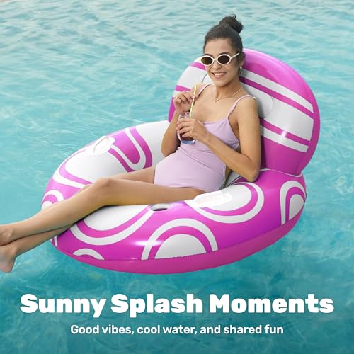 Sloosh Inflatable Pool Floats Chair River Tube Pool Floaties Sofa with Big Backrest Lounge Above Water Floating Chair Mesh Bottom Swimming Pool Party Toys Lounger Lake Raft for Adults Pink White - Image 5