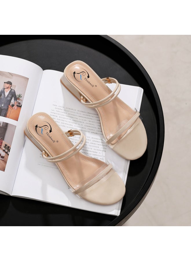 One Shoe, Two Wear Sandals,  New Women's Summer Medium Heel, Thick Heel, Casual One-line Fairy Style Roman Style Shoes