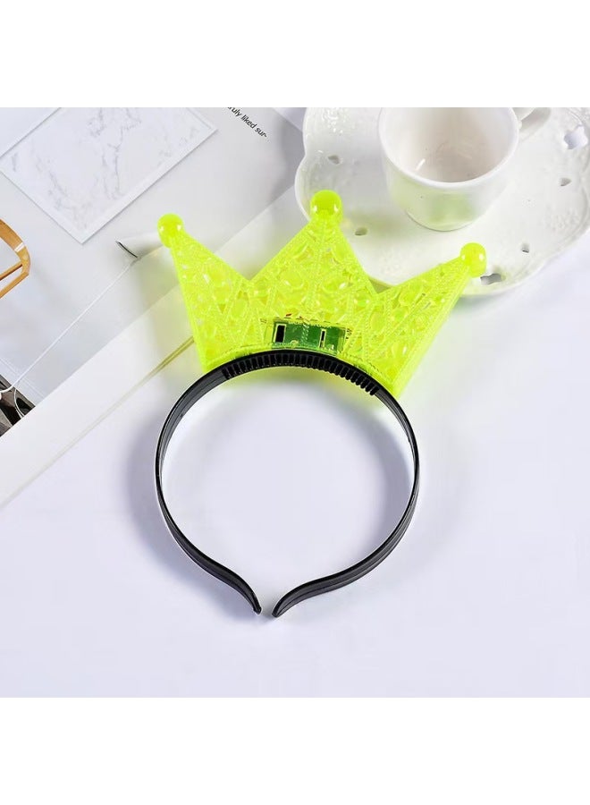 Led Flash Headband Glowing Birthday Crown Halloween Headwear Flash Hollow Crown Headband Stall Hot Sale-Color:Green Hollow Crown - Image 1