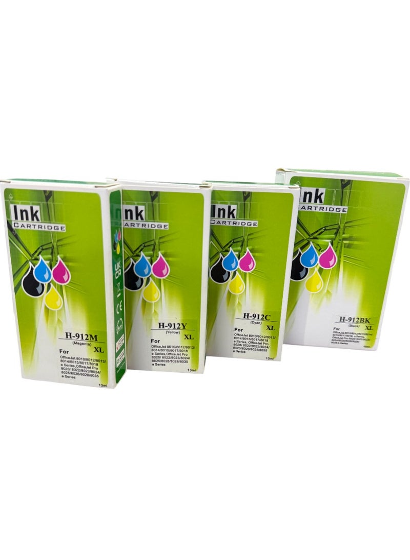 انك خراطيش طابعة 912XL متعددة الألوان، بديلة لخراطيش طابعة HP OfficeJet 8010 8012 8013 8014 8015 8017 OfficeJet Pro 8020 8021 8022 8023 8024 8025 (أسود سماوي أصفر أرجواني) - Image 1
