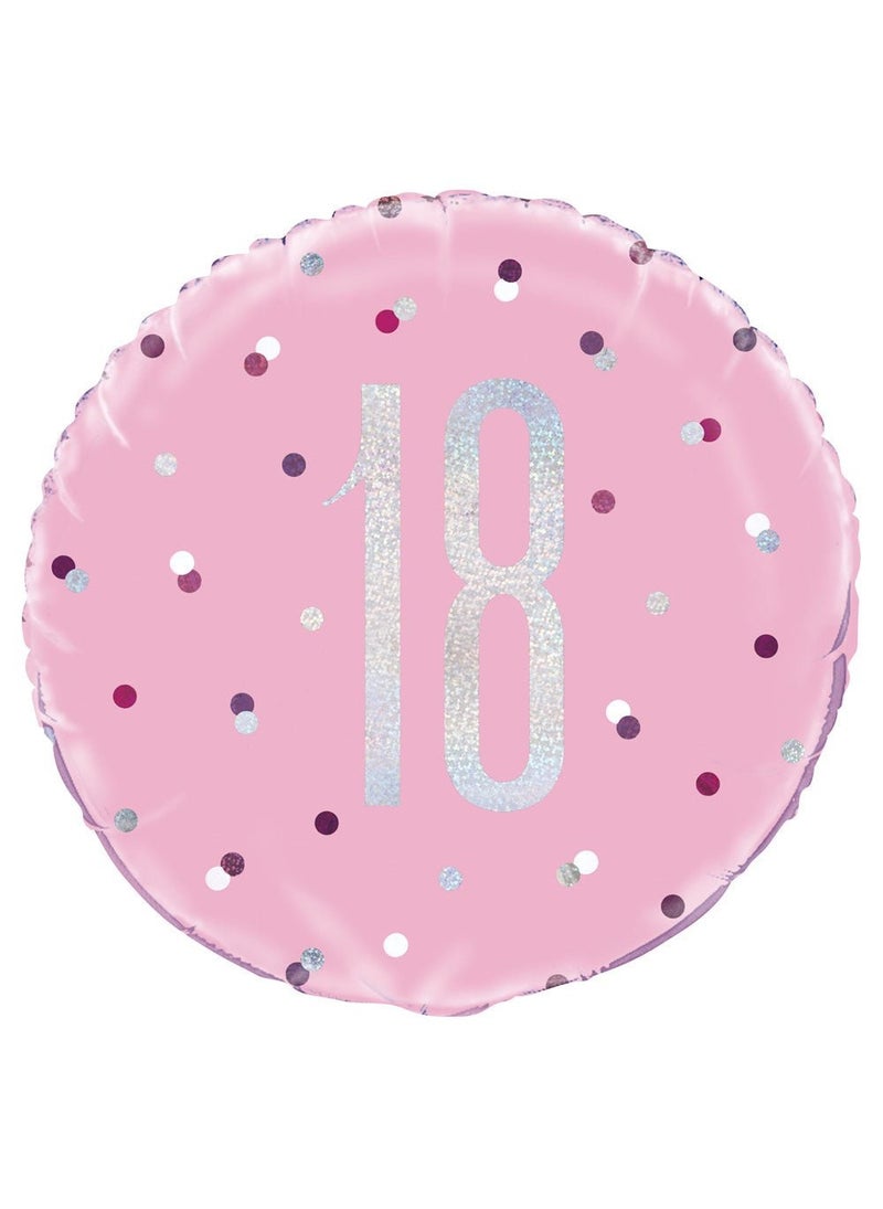 يونيك بالون عيد ميلاد ١٨ عامًا وردي اللون من رقائق الفضة ٤٥ سم
