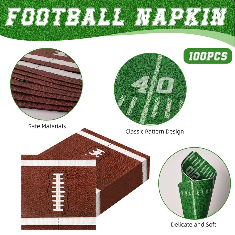 Actilize 100-Pack Football Party Napkins, 2 Designs, 6.5 Inchs Disposable Paper Napkins, Football Birthday, Tailgate Party Decorations & Supplies - Image 3