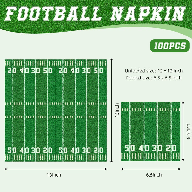 Actilize 100-Pack Football Party Napkins, 2 Designs, 6.5 Inchs Disposable Paper Napkins, Football Birthday, Tailgate Party Decorations & Supplies - Image 2