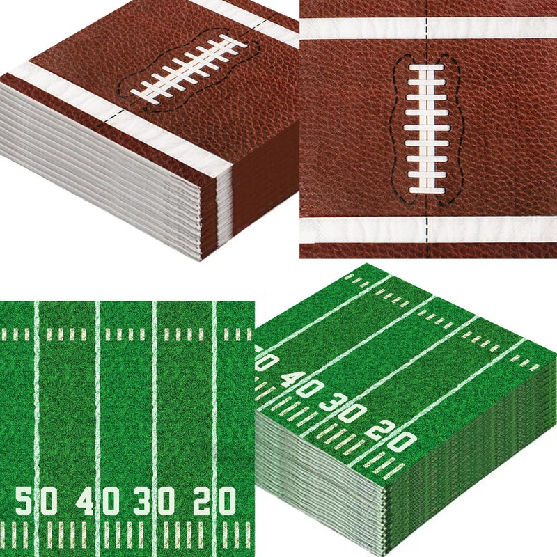 Actilize 100-Pack Football Party Napkins, 2 Designs, 6.5 Inchs Disposable Paper Napkins, Football Birthday, Tailgate Party Decorations & Supplies - Image 1