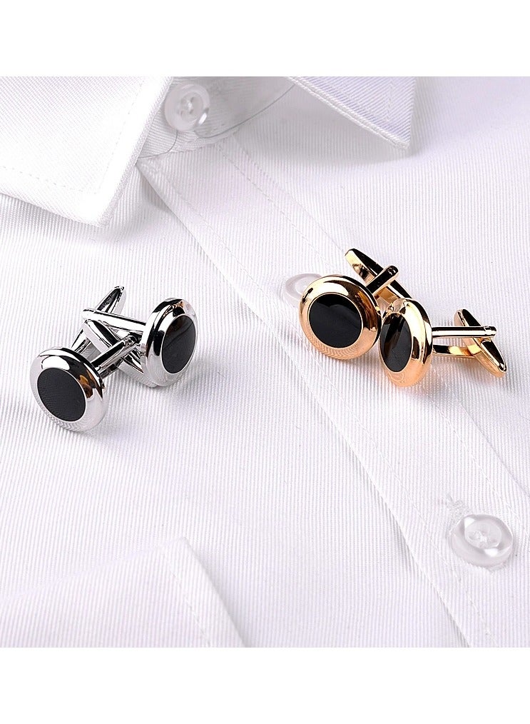 Gold Silver Frame Black Round Cufflinks, 2 PCS in One Set Alloy Jewelry Specially Design for Men's Shirt Wedding Business Gift with Delicate Package Box, 2 Colors for Selection  - Image 5