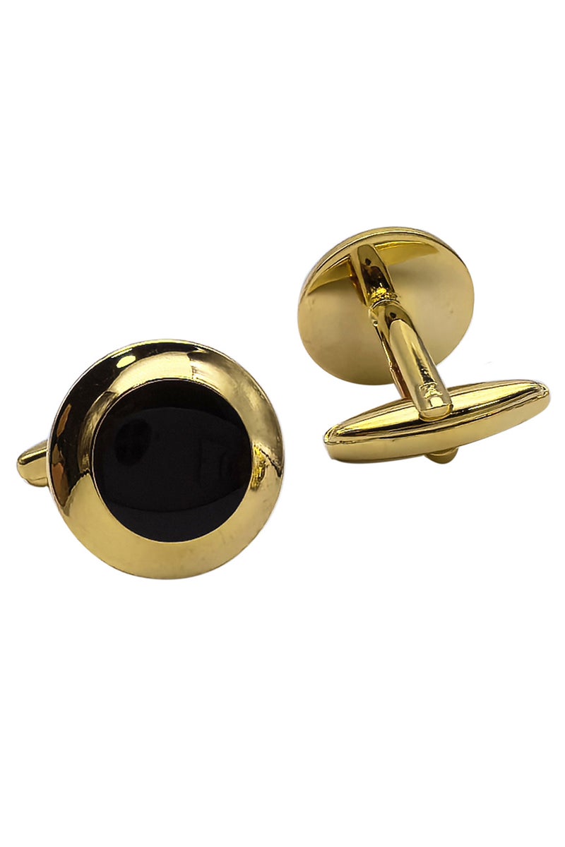 Gold Silver Frame Black Round Cufflinks, 2 PCS in One Set Alloy Jewelry Specially Design for Men's Shirt Wedding Business Gift with Delicate Package Box, 2 Colors for Selection  - Image 1