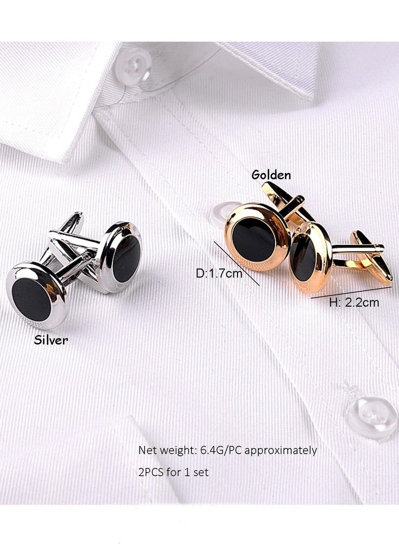 DB Innov. Cufflinks, Black Silver Frame Round Cufflinks, 2 PCS in One Set Copper Jewelry Specially Design for Men's Shirt Wedding Business Gift with Delicate Package Box, 2 Colors for Selection. - Image 4