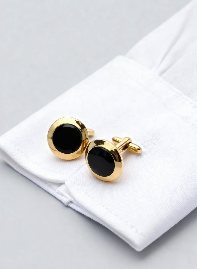 DB Innov. Cufflinks, Black Silver Frame Round Cufflinks, 2 PCS in One Set Copper Jewelry Specially Design for Men's Shirt Wedding Business Gift with Delicate Package Box, 2 Colors for Selection. - Image 2