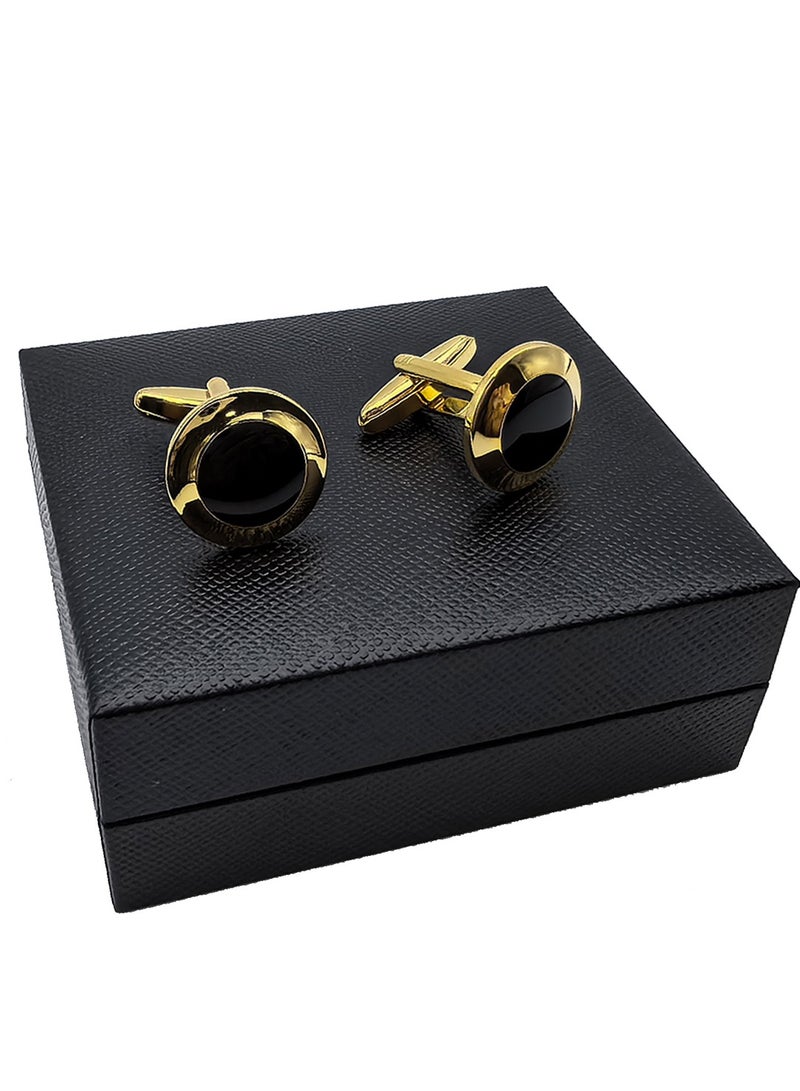 DB Innov. Cufflinks, Black Silver Frame Round Cufflinks, 2 PCS in One Set Copper Jewelry Specially Design for Men's Shirt Wedding Business Gift with Delicate Package Box, 2 Colors for Selection. - Image 5