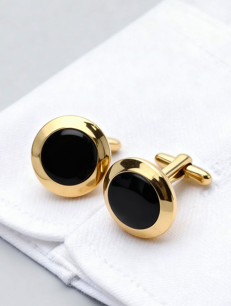 DB Innov. Cufflinks, Black Silver Frame Round Cufflinks, 2 PCS in One Set Copper Jewelry Specially Design for Men's Shirt Wedding Business Gift with Delicate Package Box, 2 Colors for Selection. - Image 1