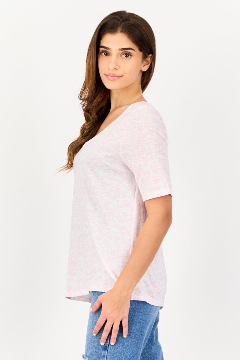 GAP Women V Neck Short Sleeve Floral Print Top, Multicolor - Image 2