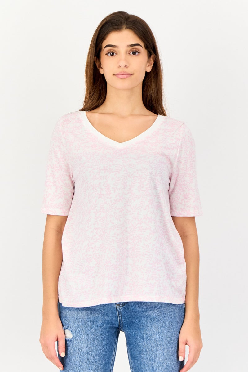 GAP Women V Neck Short Sleeve Floral Print Top, Multicolor - Image 1