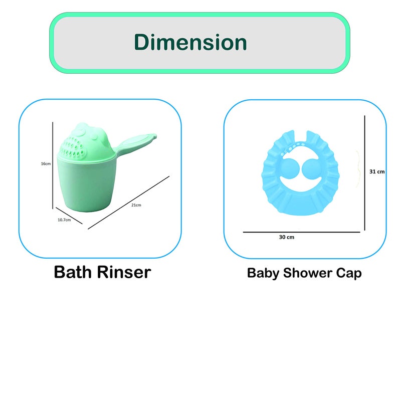 SYGA 1 Piece Green Baby Rinser with 1 Piece Blue Baby Shampoo Shower Bath Cap - Image 2