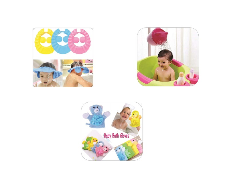 SYGA 1 Piece Green Baby Rinser with 1 Piece Blue Baby Shampoo Shower Bath Cap - Image 3