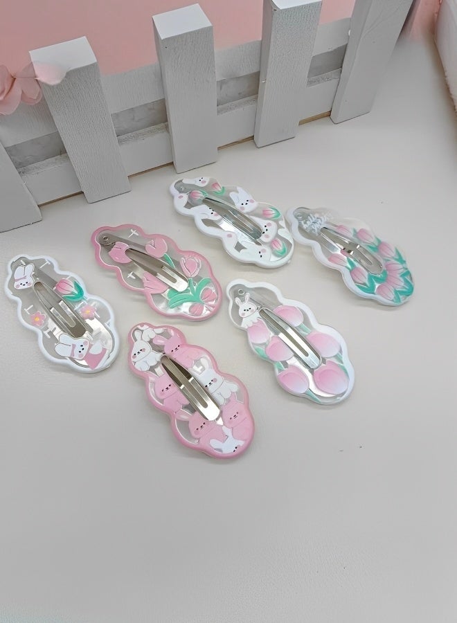 24 Pieces Cartoon Rabbits and Flowers Hair Clips No Harm to Scalp Small Hair Clips Suitable for Daily Use and Head Accessories - Image 2