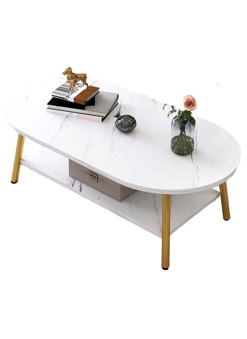 DubaiGallery - Oval Coffee Table, 2 Layer Wood Coffee Tables, with Open Shelving for Storage And Display 2 Tier Sofa Table,Small Modern Furniture for Living Room Home Office - Image 1