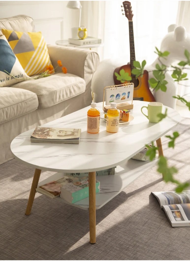 DubaiGallery - Oval Coffee Table, 2 Layer Wood Coffee Tables, with Open Shelving for Storage And Display 2 Tier Sofa Table,Small Modern Furniture for Living Room Home Office - Image 1
