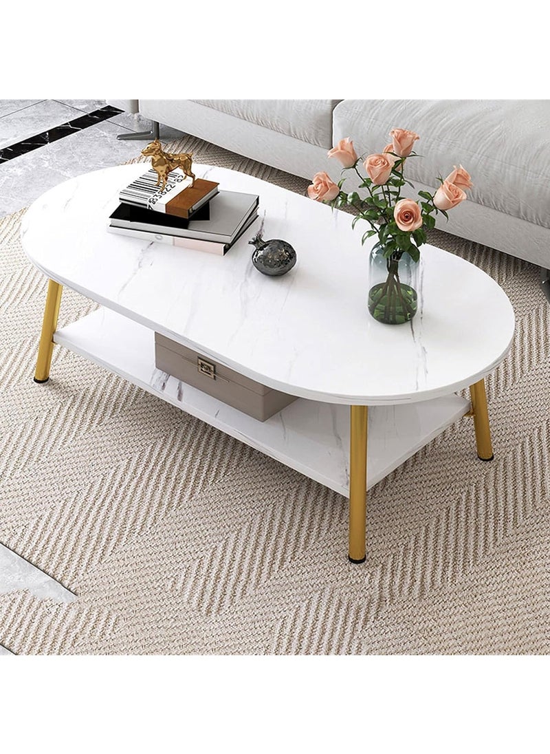 DubaiGallery - Oval Coffee Table, 2 Layer Wood Coffee Tables, with Open Shelving for Storage And Display 2 Tier Sofa Table,Small Modern Furniture for Living Room Home Office - Image 1