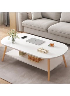 Oval Coffee Table, 2 Layer Wood Coffee Tables, with Open Shelving for Storage And Display 2 Tier Sofa Table,Small Modern Furniture for Living Room Home Office