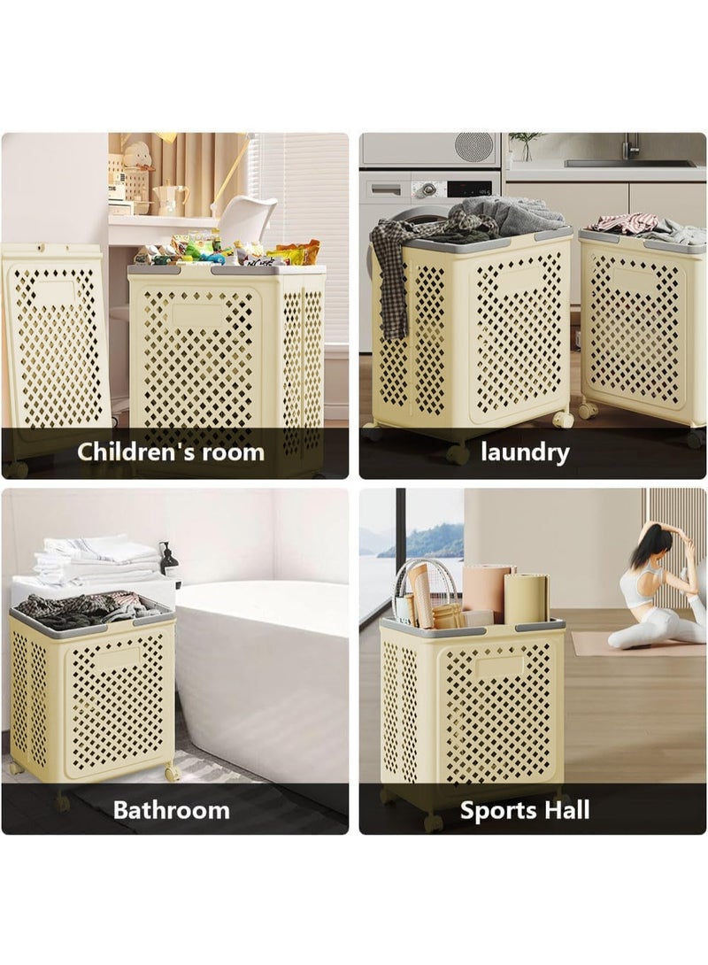 Large Capacity Laundry Basket Cart, Plastic Folding Laundry Hampers, Collapsible Laundry Baskets, Rolling Laundry Hamper, Versatile Portable Storage Basket With 360° Wheels, Handles - Image 5