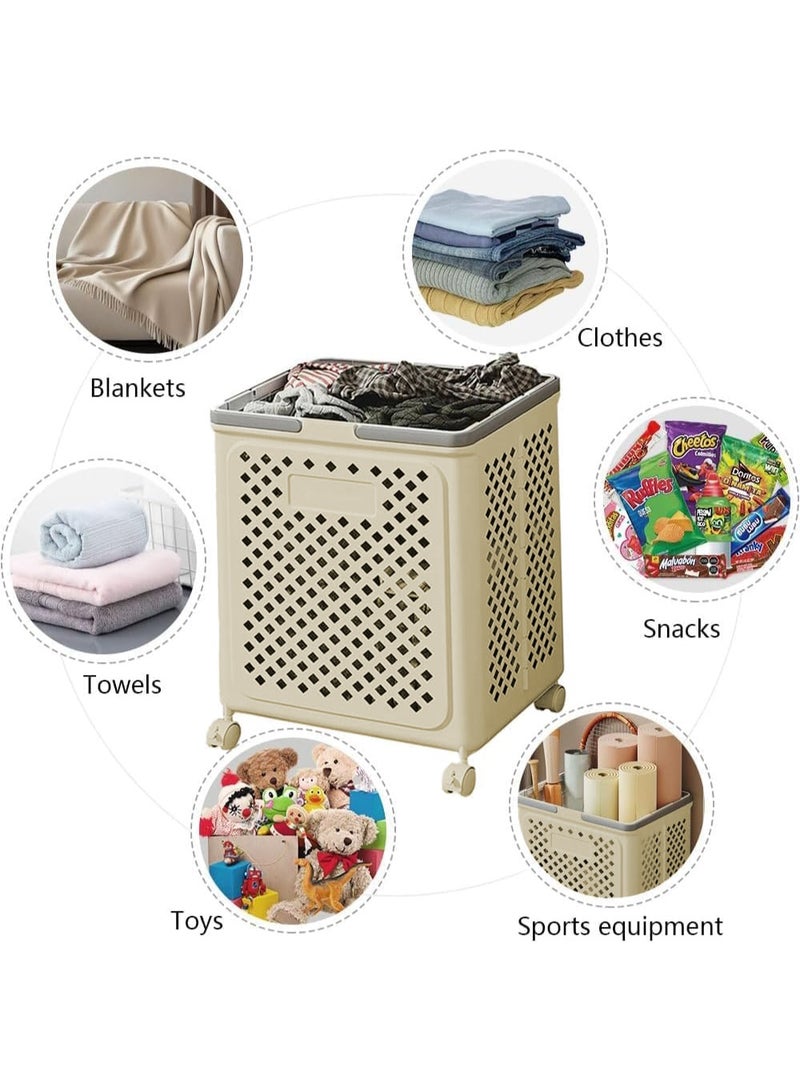 Large Capacity Laundry Basket Cart, Plastic Folding Laundry Hampers, Collapsible Laundry Baskets, Rolling Laundry Hamper, Versatile Portable Storage Basket With 360° Wheels, Handles - Image 3